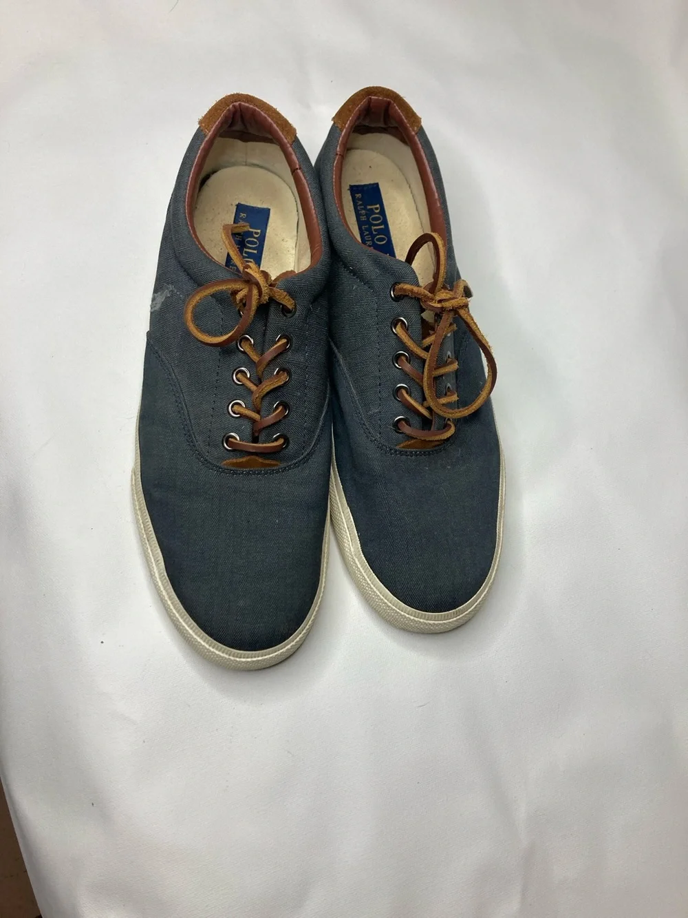 Polo by Ralph Lauren Navy Canvas Sneakers with Brown Trim